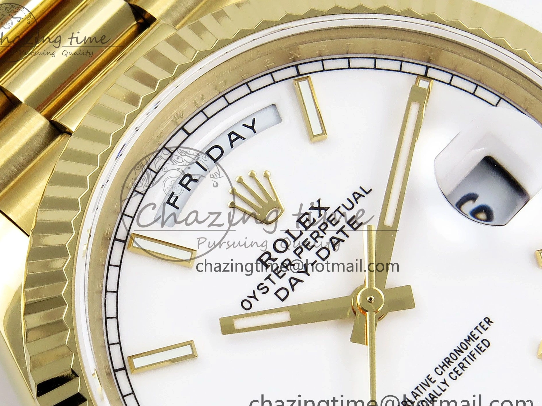 1224 Day Date 40 YG JDF 904L Steel White Stick Dial on President Bracelet VR3255 V3 (Gain Weight) Colorful 1373